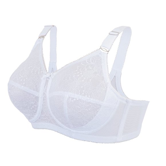 Set Of 3! 42DD Glamorise COMFORT LIFT Bra (COTTON-LINED) Wireless LACE WHITE NEW - Picture 2 of 15